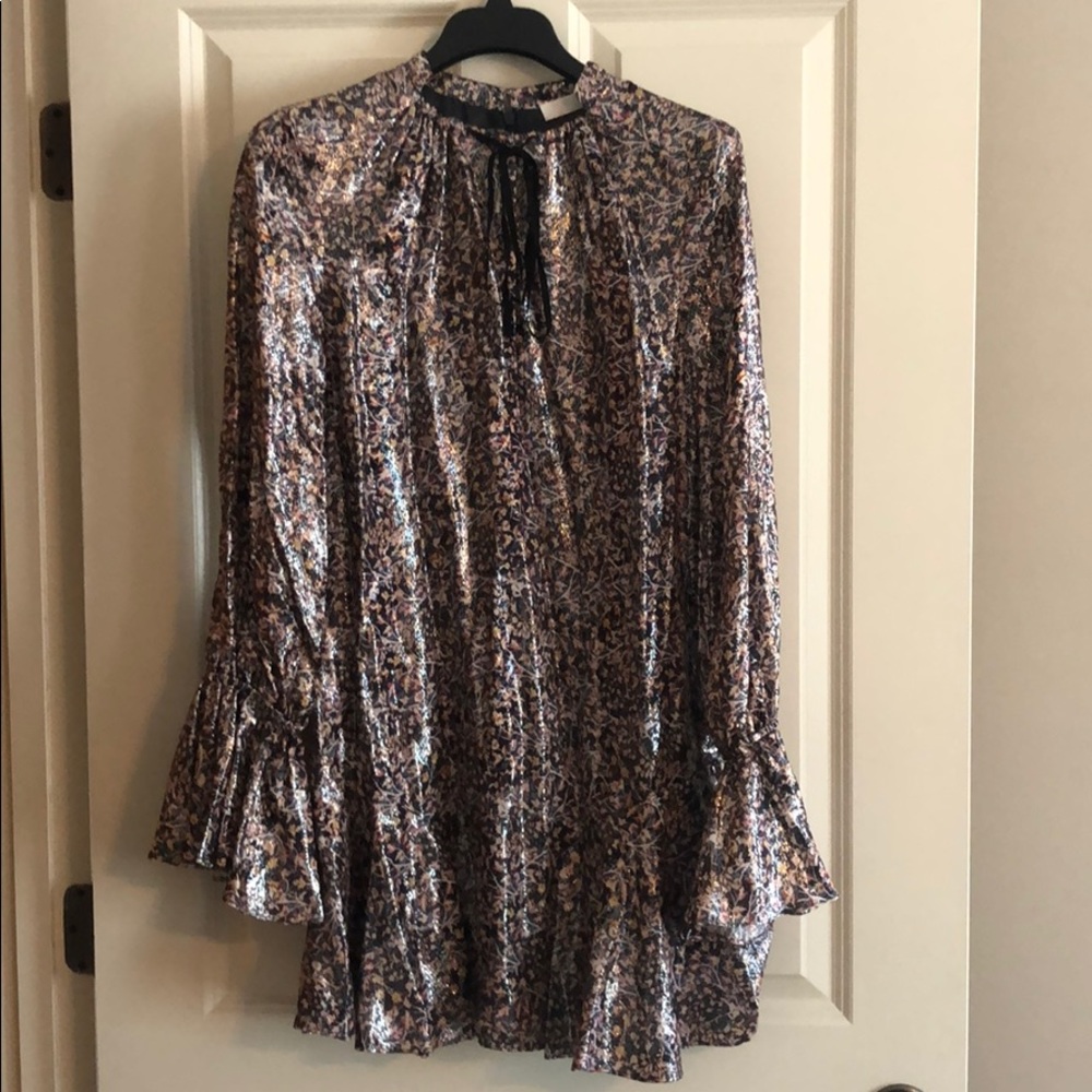 Metallic Blouse with Bell Sleeves